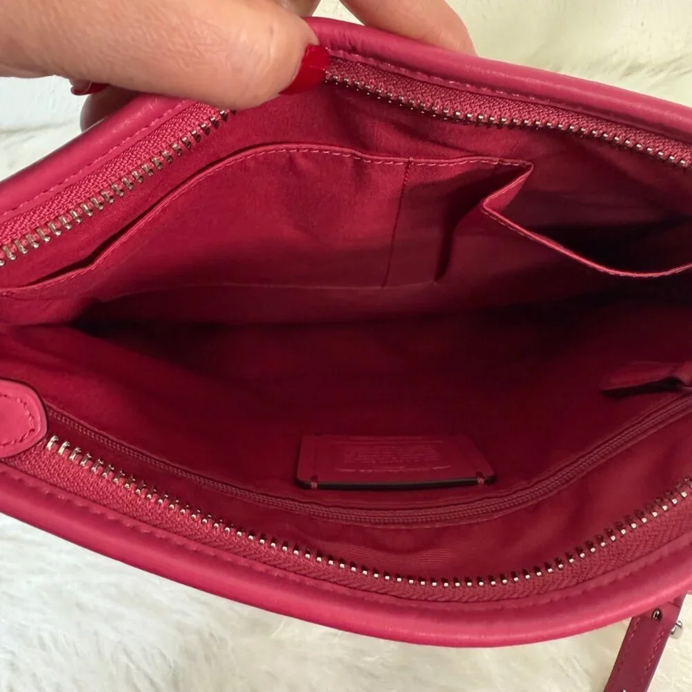 Coach Large File Shoulder Bag Signature PVC Canvas Khaki Dahlia Pink F58297